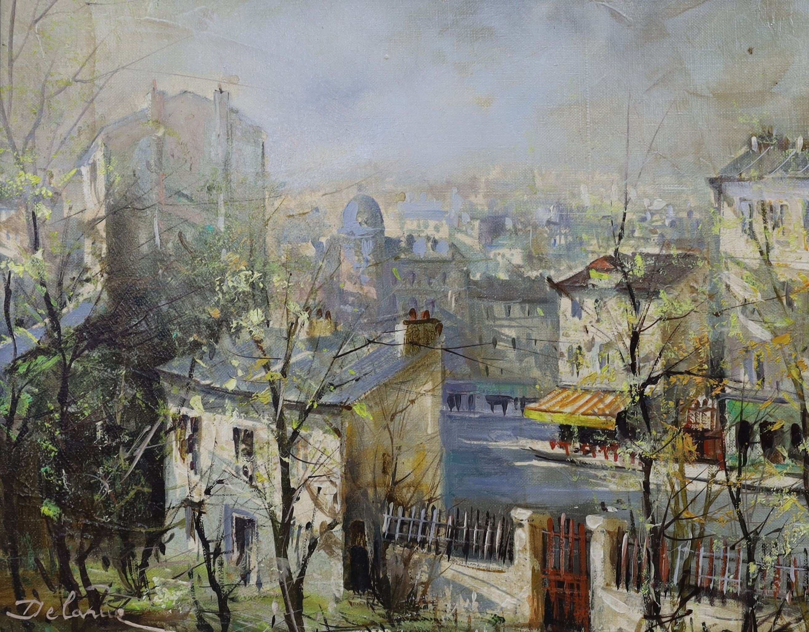 Lucien Delarue (French, 1925-2011), oil on canvas, 'View over Montmartre', signed, with Stacy Marks Certificate, 31 x 39cm